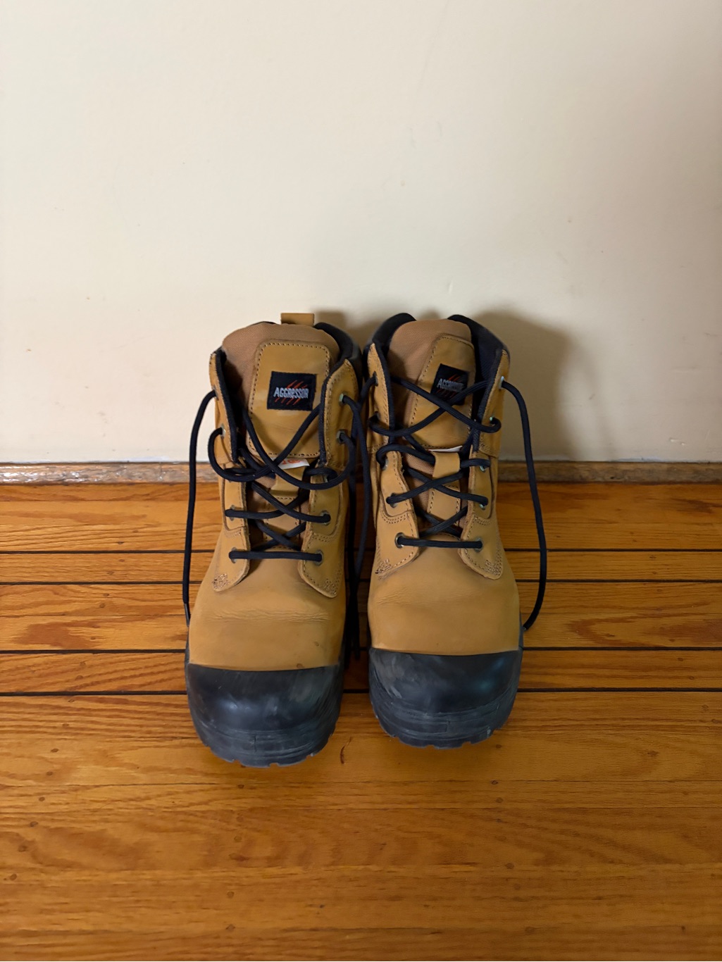 Men's Tan Work Boots With Black Toe And Laces